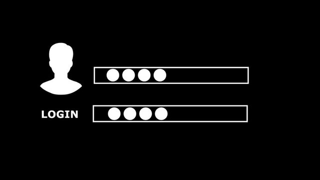 Man and login icon and dark background 4k motion video animation.