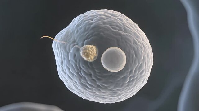 3D Illustration of Human Fertilization and Initial Cell Division
