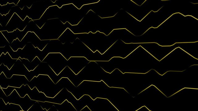 Yellow Zigzag Signal Lines Moving Across Black Background
