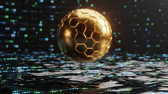 Golden sphere in digital binary code perfect for IT presentations and tech marketing