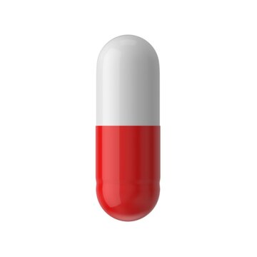 3D rendering of pill, capsules on a white background, top view.