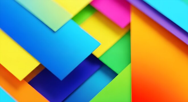 Vibrant colorful paper sheets overlap in a creative abstract composition indoors
