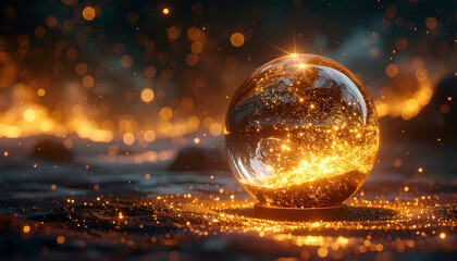 Glowing crystal ball with bright lights and abstract background design