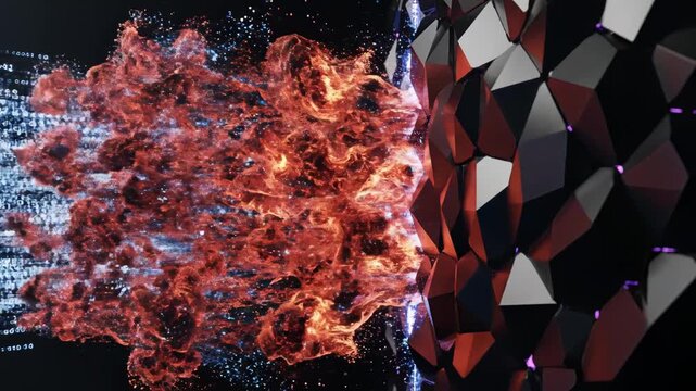 Digital data stream and geometric shapes emphasizing sleek aesthetics and strong visual impact