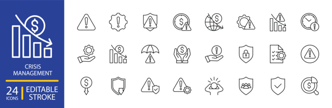 Crisis Management icon set Editable Stroke