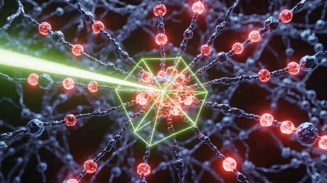 Neural network connections with light beams symbolizing digital transformation and future innovation