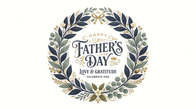Father&rsquo;s Day Botanical Wreath Illustration with Elegant Typography Luxury Seasonal Greeting Design
