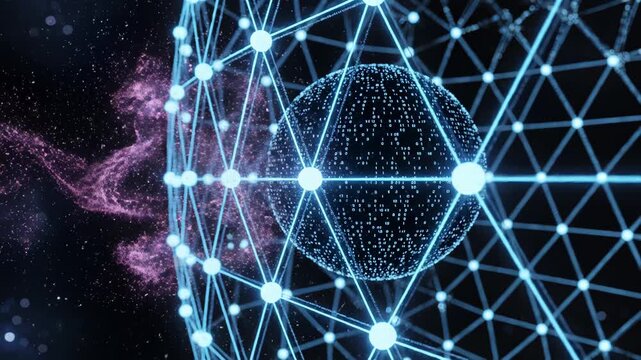 Digital network sphere with binary data symbolizing digital transformation and future innovation