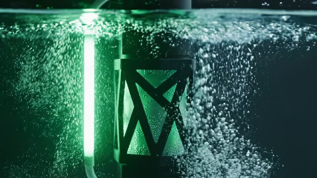 Bubbly liquid in a geometric container highlighting vibrant colors and contemporary design