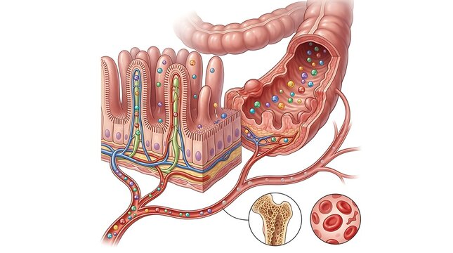 Anatomy of intestinal villi and nutrient absorption