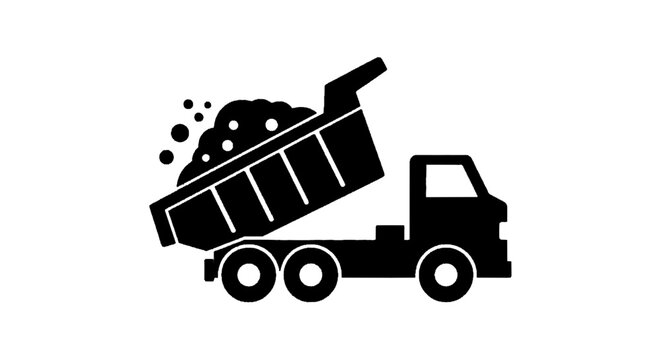 Minimal black silhouette icon, simple flat vector, bold black shape, no, no shading dump truck icon tipping load silhouette on a, flat icon style