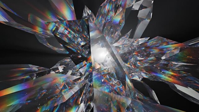 Abstract Crystal Formation with Rainbow Light Refractions.