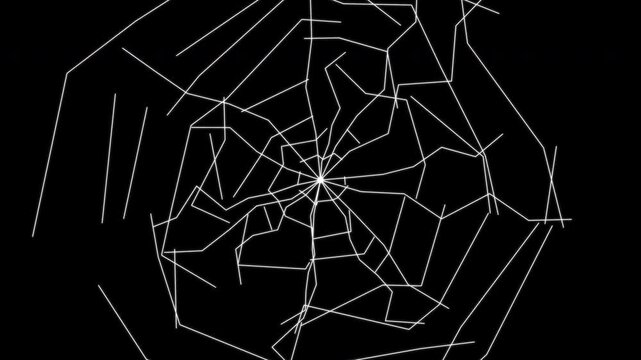 High-quality 2D motion graphics feature stark white spiderweb impact cracks shattering across a distressed screen display, isolated against a deep black void.