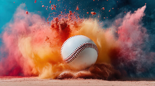 Baseball exploding in colorful powder studio shot