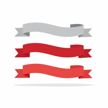 Set of three wavy ribbons in red and grey