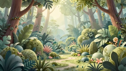 Obraz premium Dreamy jungle vegetation landscape featuring moss canopy and exotic greenery atmosphere