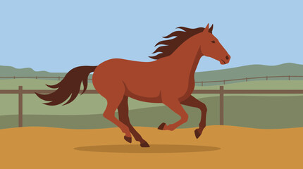 Chestnut Stallion in Full Gallop on Dirt Track © Bima