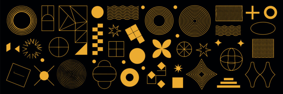 Geometric set with stars, circles, and polygons in gold and black
