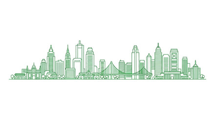 Fototapeta premium Green City Skyline Panorama Illustration