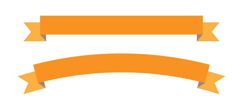 Modern orange ribbon banner set with flat label tag elements isolated on white backgorund