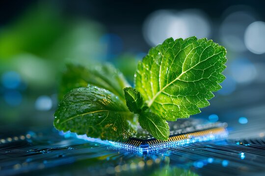 Green Tech: Mint Leaves on Microchip
