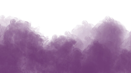 Fototapeta premium Purple smoke graphic element forming a horizontal border across the lower half of an isolated plain white background