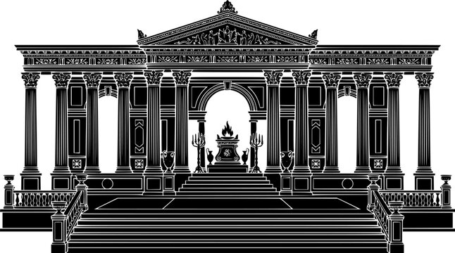 Elegant classical stage with ornate columns and grand altar platform in flat vector silhouette style isolated on white background
