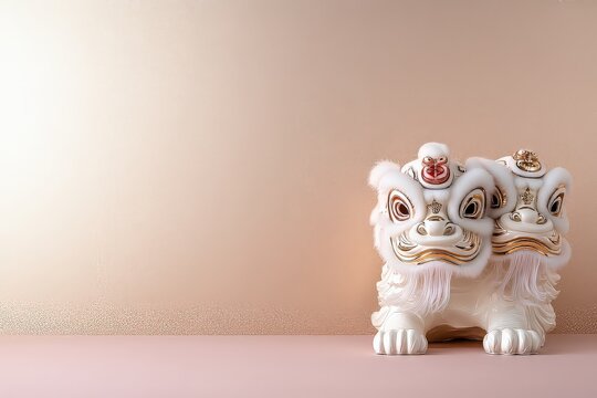 A decorative two-headed lion statue symbolizing protection and harmony.