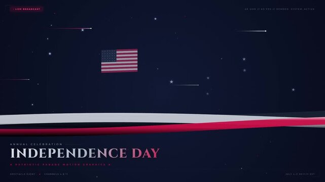 Independence day animated background with american flags and stars
