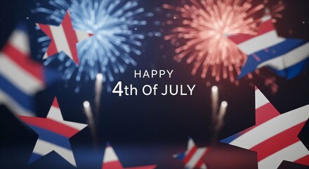 Obraz premium Patriotic Stars and Stripes Fireworks Display Celebrating Independence Day Holiday Festivities with Red White and Blue Explosions in the Night Sky