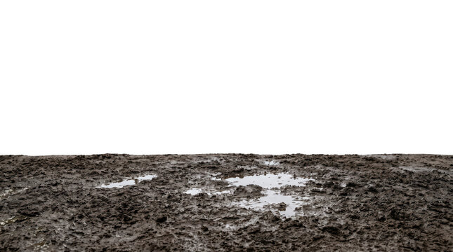 Low horizon muddy field with puddles transparent background