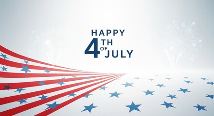 Obraz premium Happy Fourth of July greeting with American flag elements and fireworks in a clean, modern graphic design with patriotic colors and a sense of celebration and national pride.