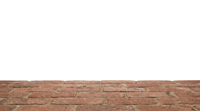 Low red brick floor edge cutout on transparent background