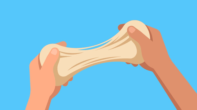 hands holding beige dog bone on blue background