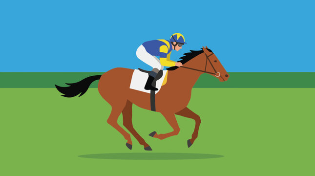 Jockey Crouching in Racing Position on Horseback