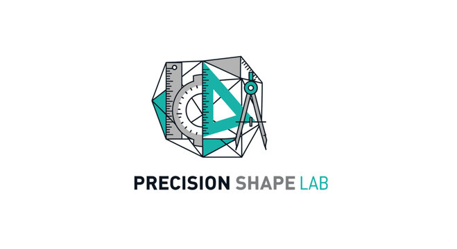 Geometric design with protractor triangle and compass vector illustration