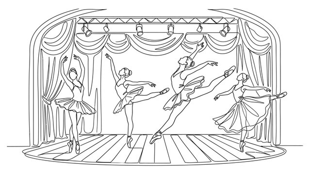 Four ballerinas dancing on stage.
