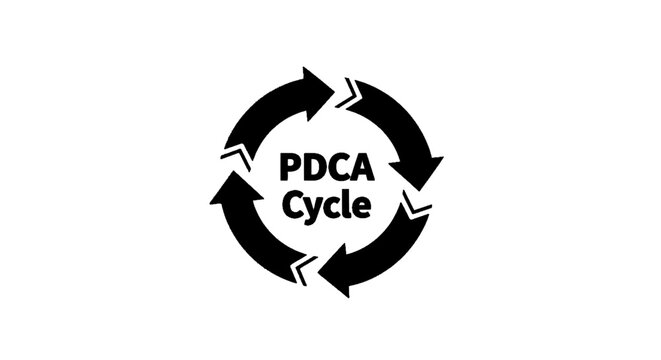 Minimal black silhouette icon, simple flat vector, bold black shape, no, no shading pdca cycle diagram icon with arrows on a, flat icon style