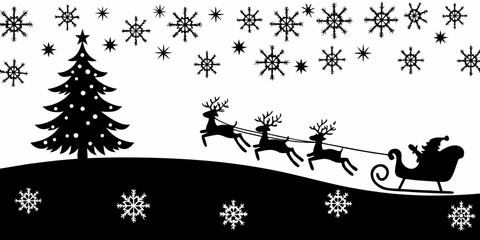 Santa claus and reindeer silhouette against a winter snowflake background © MihirKumarMondal