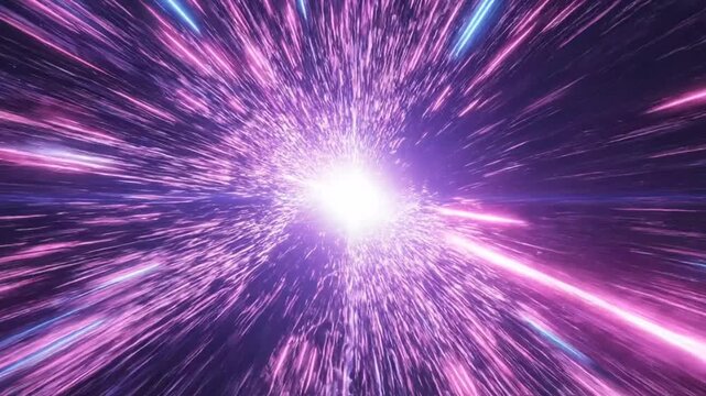 Abstract neon light streaks representing hyperspace travel at warp.