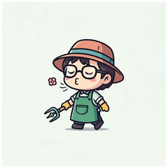 Fototapeta premium Cartoon child with gardening tools.
