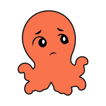 Cute octopus cartoon character with playful expression, simple vector illustration, black outline, colorful flat design, adorable sea animal mascot