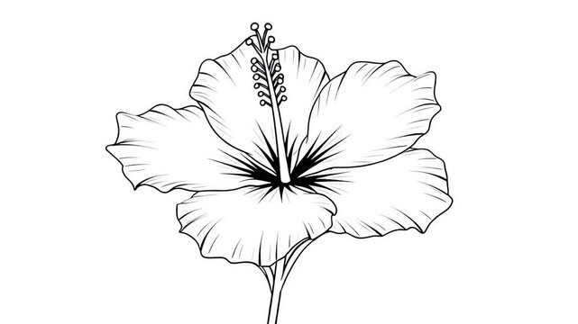 Hibiscus Flower Line Art - Detailed Botanical Illustration for Creative Projects.