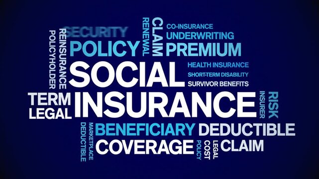 Social insurance animated word cloud-text design animation tag kinetic typography seamless loop.