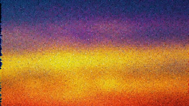 Abstract pixelated sunset background with orange and blue hues.