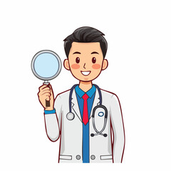 Fototapeta premium Cartoon Doctor Holding Magnifying Glass