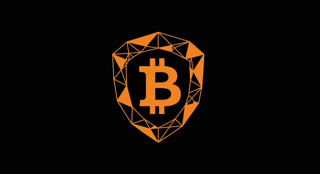 Bitcoin logo on black background.
