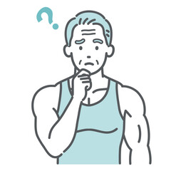 Fototapeta premium 健康や運動について疑問を抱く筋肉質なシニア男性（高齢者）のイラスト
