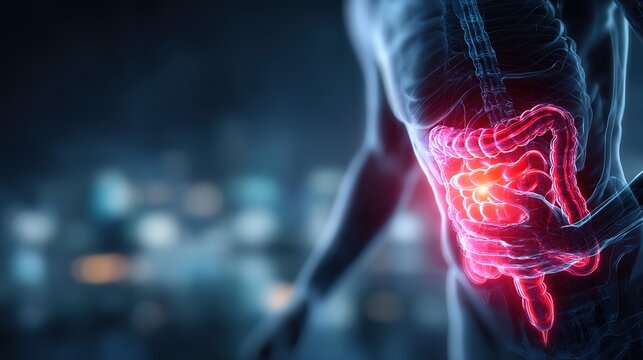 Inflammatory Bowel Disease Awareness Concept with Human Digestive System Illustration, Chronic Gastrointestinal Inflammation, Crohn&rsquo;s Disease and Ulcerative Colitis Medical Healthca
