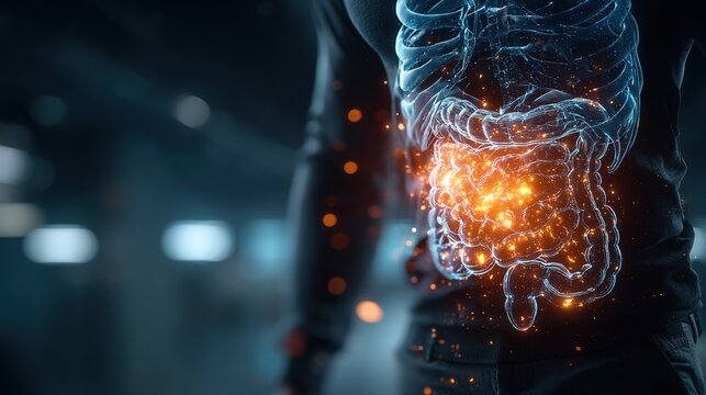 Inflammatory Bowel Disease Awareness Concept with Human Digestive System Illustration, Chronic Gastrointestinal Inflammation, Crohn&rsquo;s Disease and Ulcerative Colitis Medical Healthca